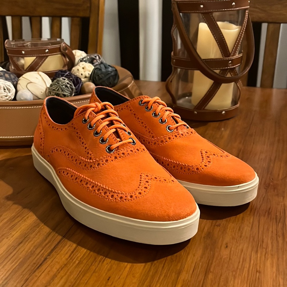 Cole Haan Bergen Wingtip Shoes Sneakers Suede new Corp Orange Mens Size 8